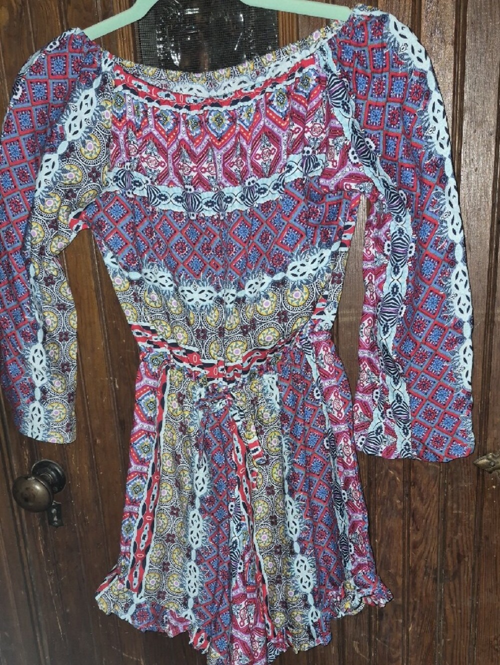 Boho Off-Shoulder, 3/4 Sleeve Women’s Romper- Purple's, Pinks, Yellow And White